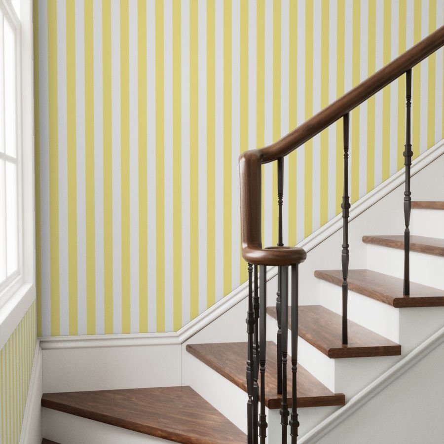 Buttermilk Yellow and White 2 Inch Vertical Cabana Stripes Wallpaper yellow and white wallpaper