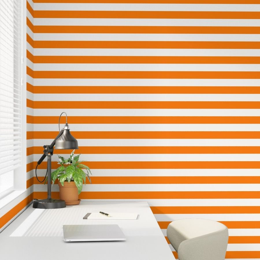 Florida Orange and White Horizontal Stripes Wallpaper stripe fashion color wallpaper