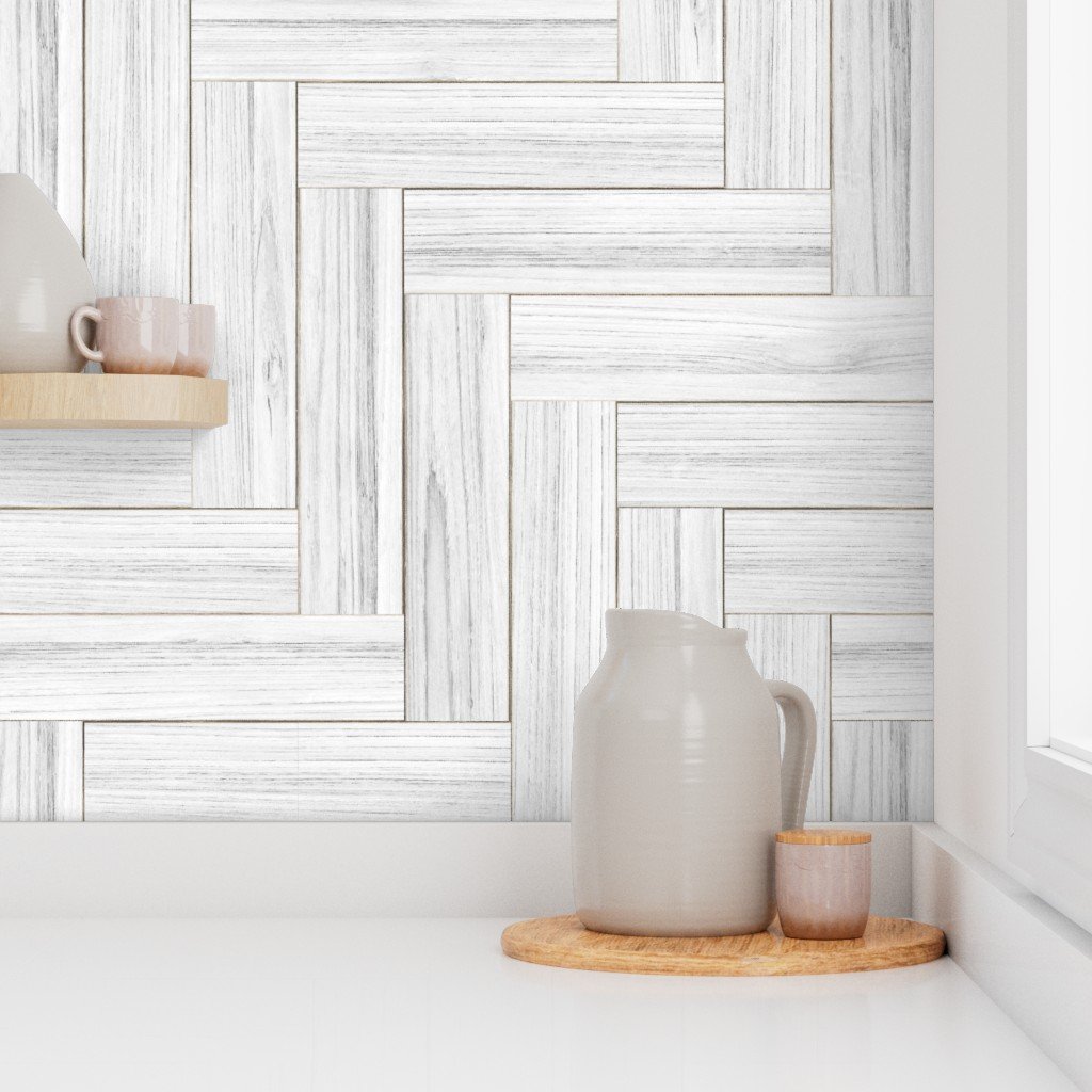 Whitewashed Geometric Herringbone 3 inch Wallpaper whitewash parquet wallpaper