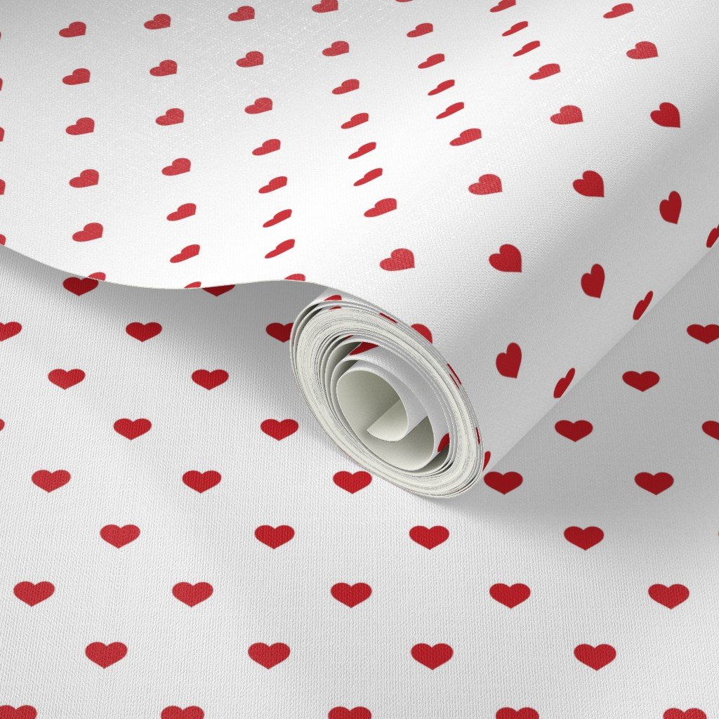 Mini Poppy Red Valentines Polkadot Love Hearts on White Background Wallpaper poppy and white wallpaper