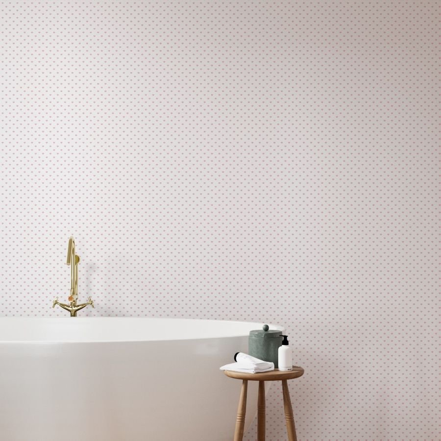 Mini Cotton Candy Pink Valentines Polkadot Love Hearts on White Wallpaper valentine s day wallpaper