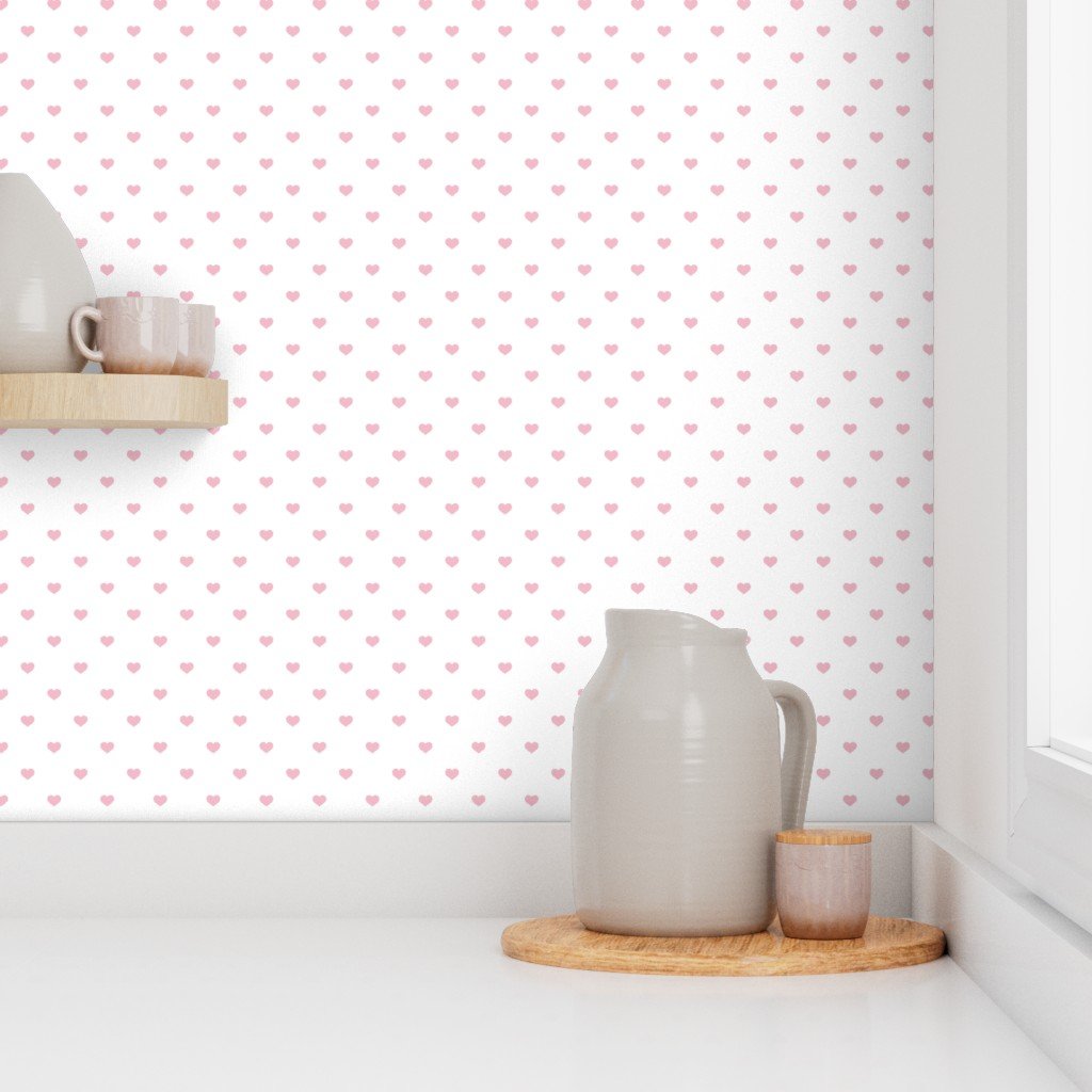 Mini Blush Pink Valentines Polkadot Love Hearts on White Background Wallpaper blush white wallpaper