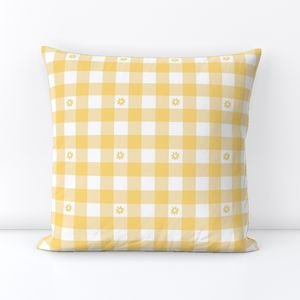 Buttercup Yellow and White Gingham Check with Center Floral Medallions in Home Decor Collection Home Styling Collection floral medallion throw pillow design