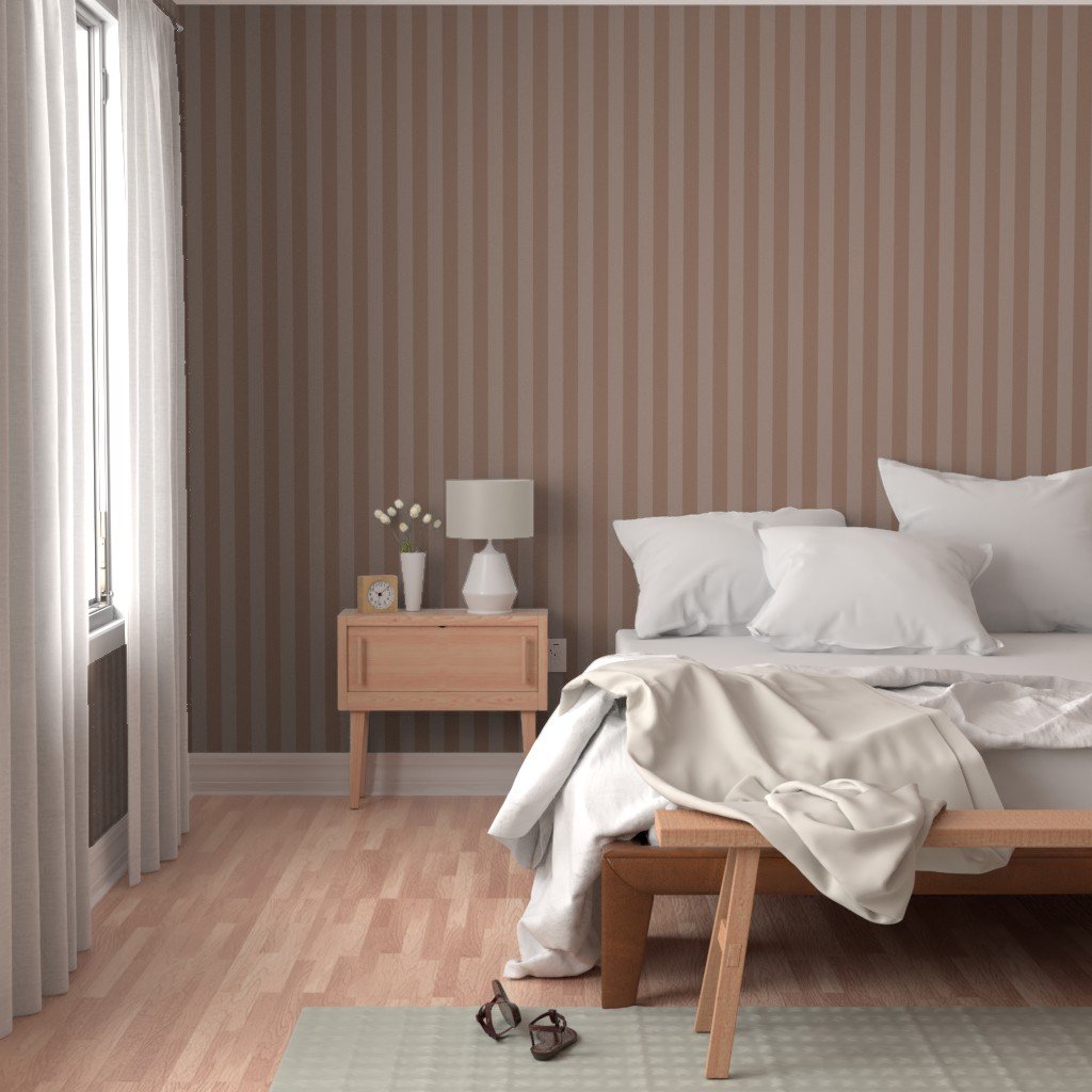 Two-Tone 2 Inch Mocha and Faded Mocha Modern Cabana Upholstery Wallpaper mocha stripe wallpaper