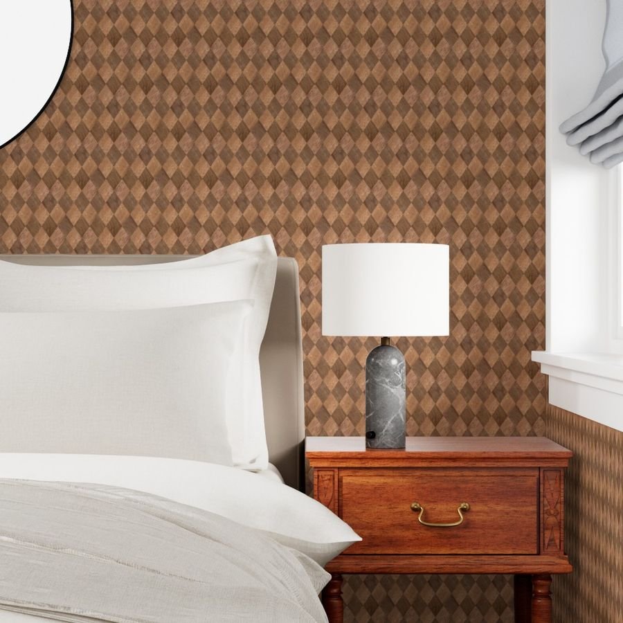 Light and Dark Wood Harlequin Diamond Check Marquetry Wallpaper wood marquetry wallpaper