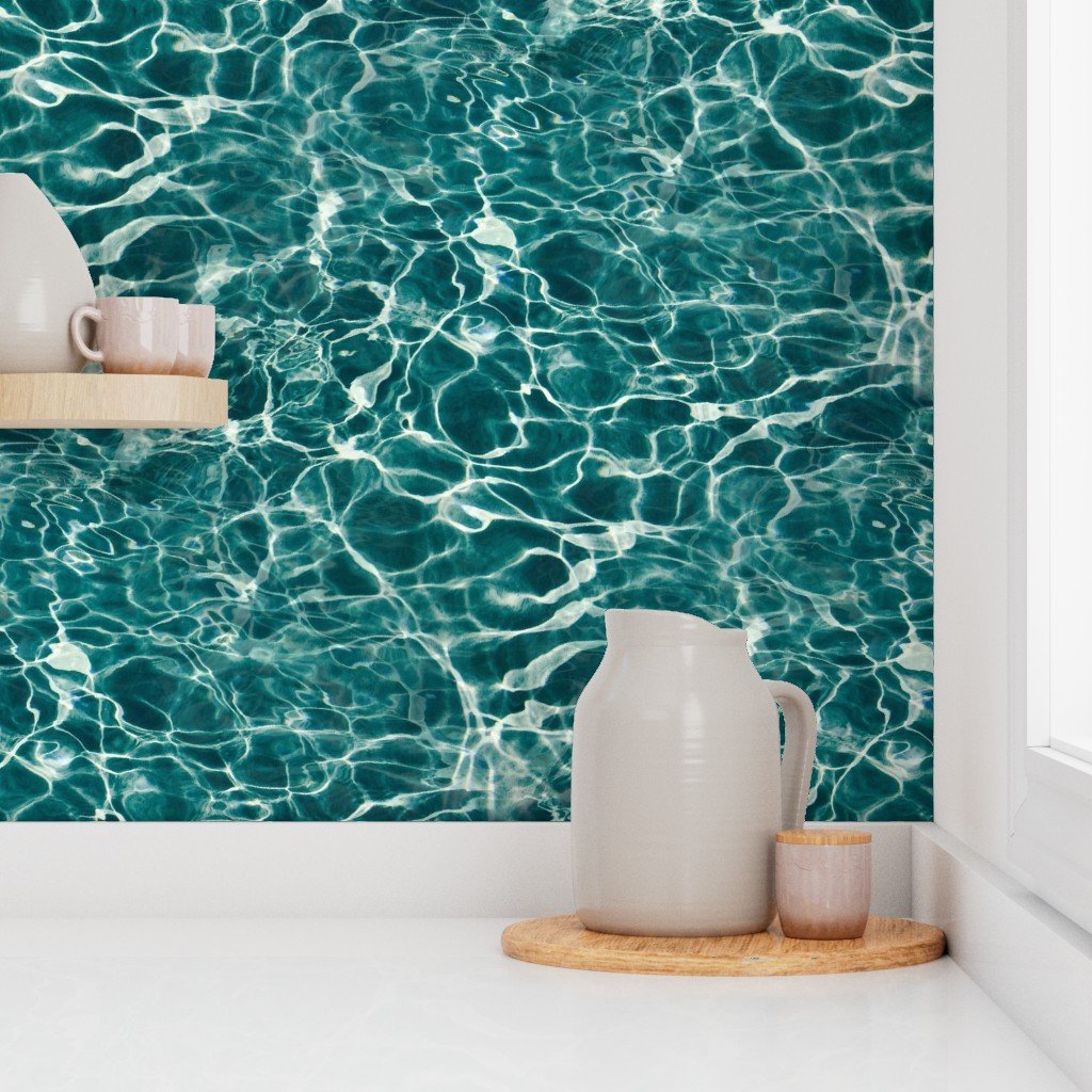 Deep Teal Ocean Water Ripple Reflections with Shimmering Coastal Waves Wallpaper swimming pool wallpaper