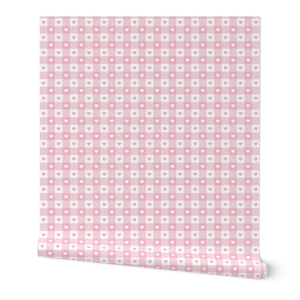 Cotton Candy and White Gingham Valentines Check with Center Heart Wallpaper valentines gingham wallpaper