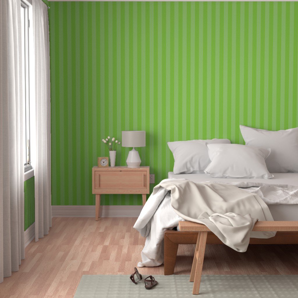 Lime and Faded Lime 2 Inch Vertical Cabana Stripes Wallpaper tonal lime wallpaper