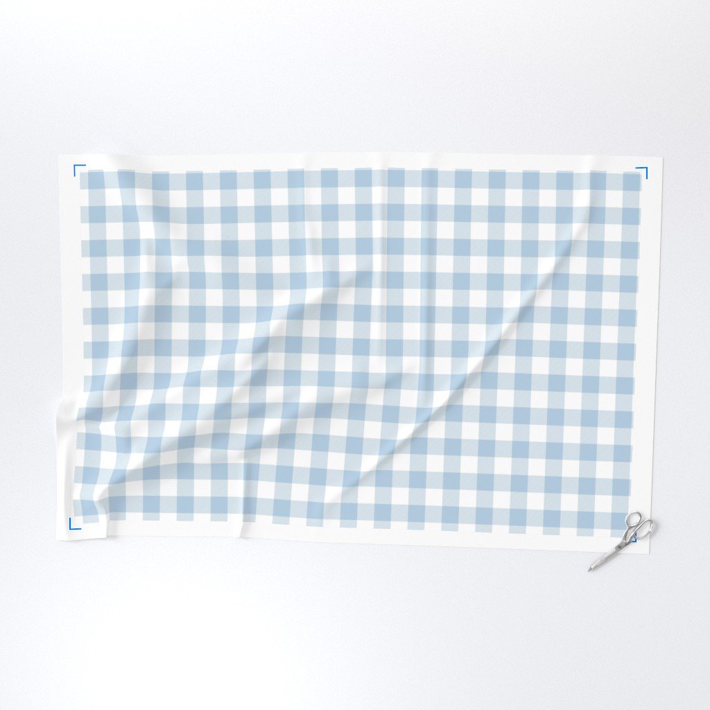 Cloud White and Sky Blue Check Gingham Plaid Fabric checked gingham fabric