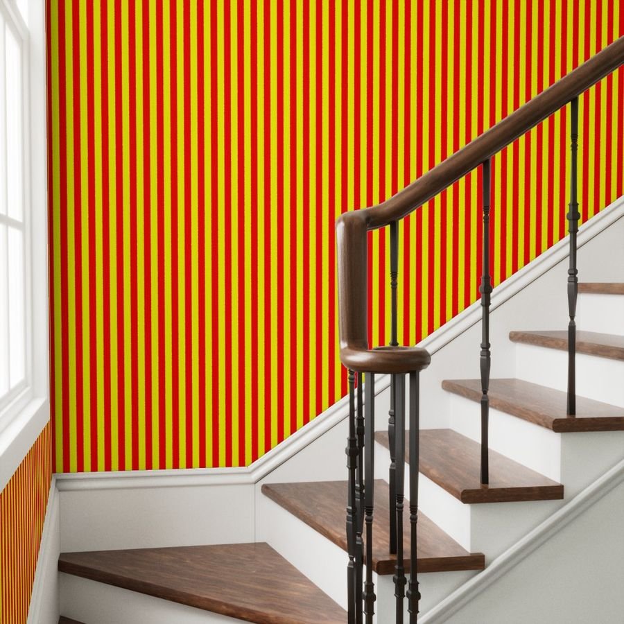 One Inch Vertical Red and Yellow School Colors Stripes Wallpaper yellow red wallpaper