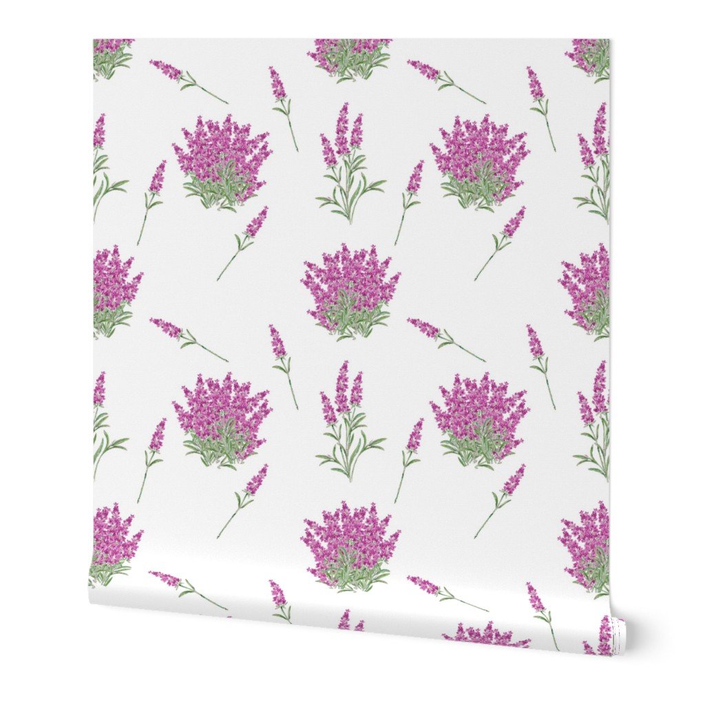 Pink Floral Sprig on White Wallpaper pink herbs wallpaper