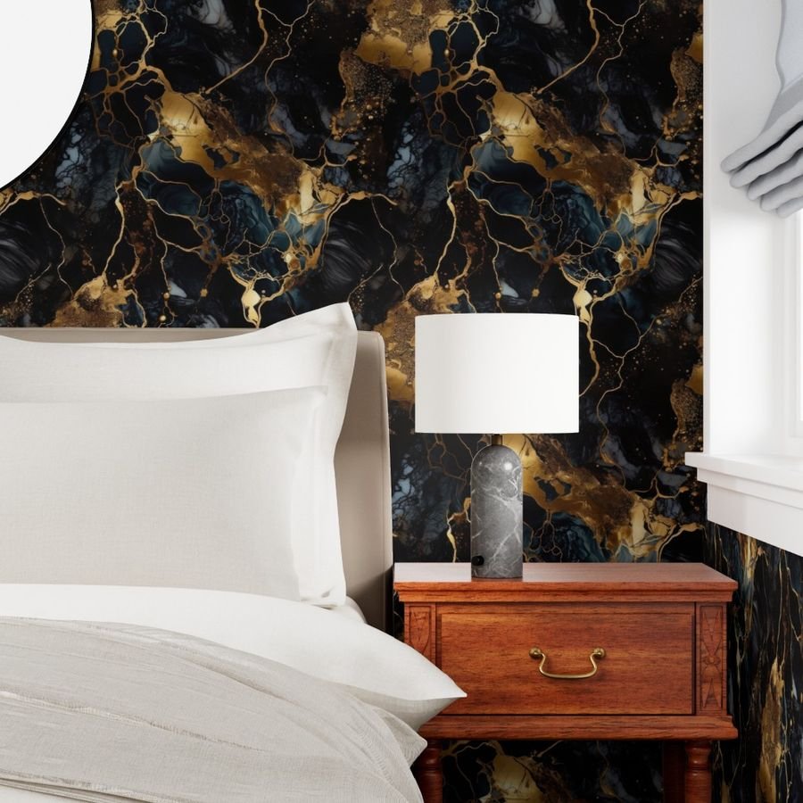 Black and Gold Alcohol Ink 1 Wallpaper marbled pattern wallpaper