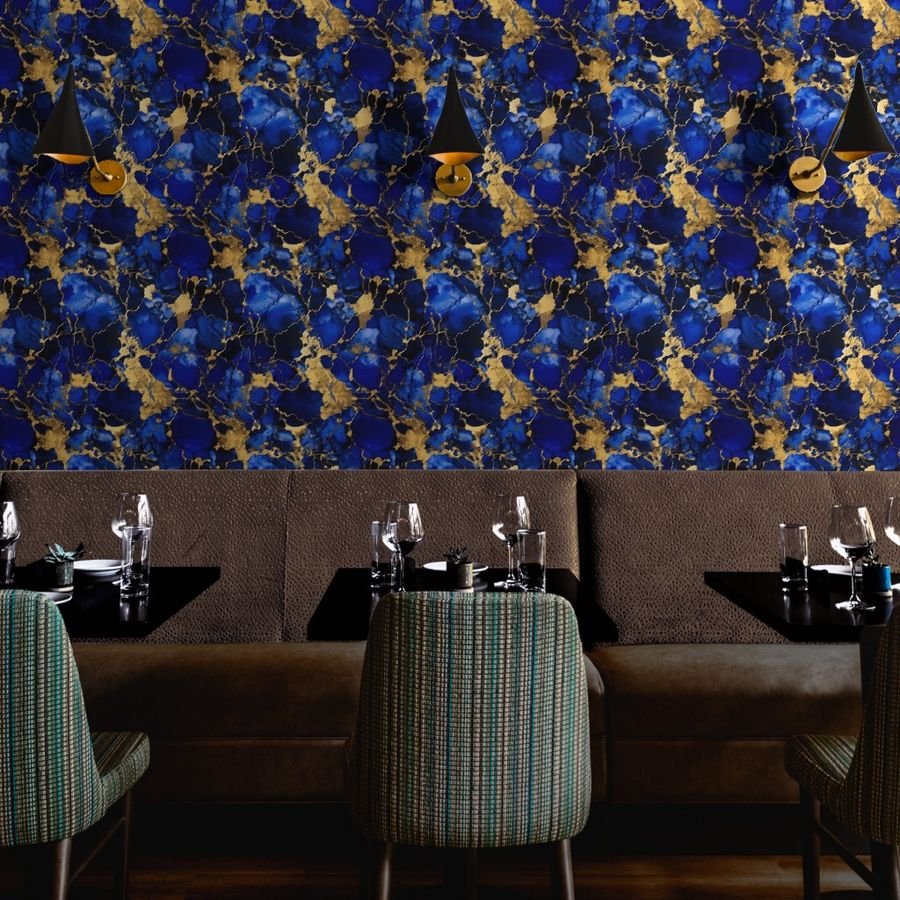 Cobalt Blue and Gold Alcohol Ink 3 Wallpaper metallic swirls wallpaper