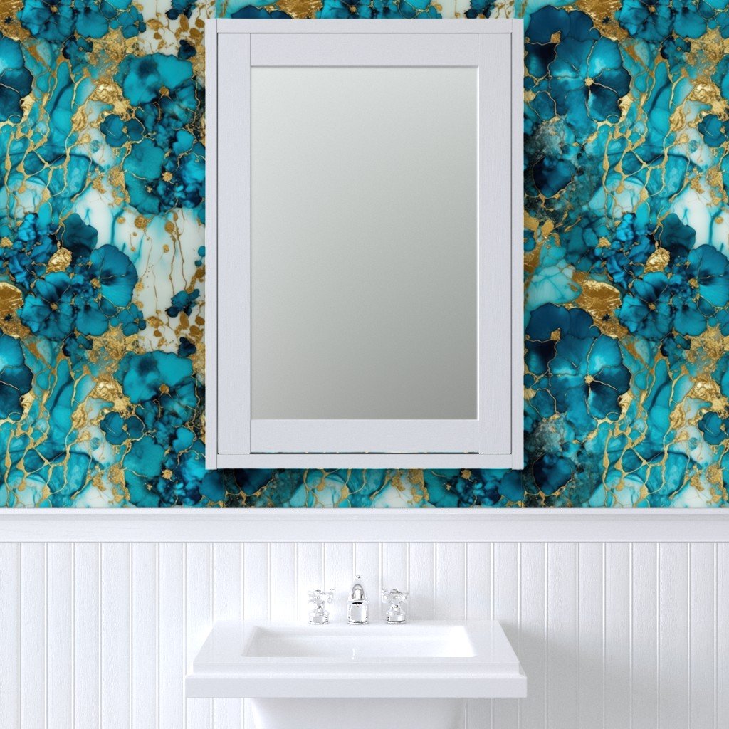Turquoise and Gold Alcohol Ink 4 Wallpaper turquoise ink wallpaper