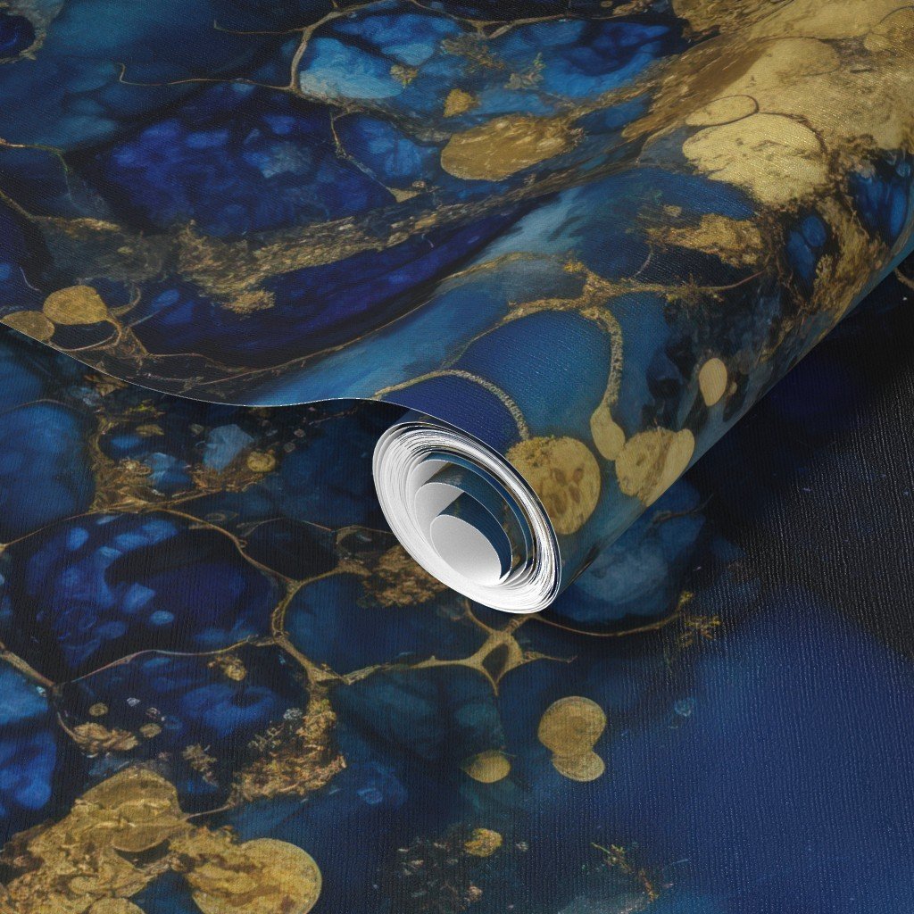 Lapis Lazuli and Gold Alcohol Ink 3 Wallpaper metallic swirls wallpaper