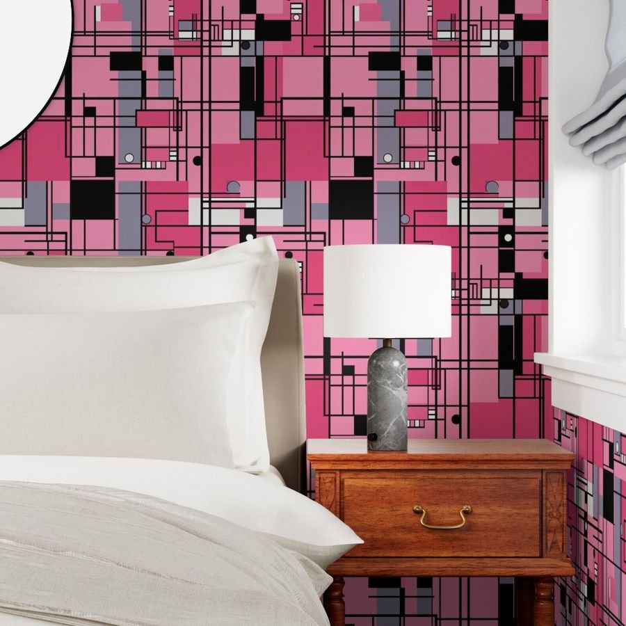 De Stijl Geometric Color Pattern in Pink Wallpaper abstract art wallpaper