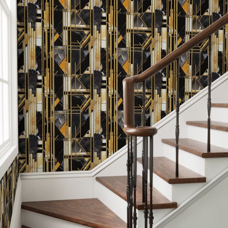 De Stijl black and gold artdeco watercolor Wallpaper black and gold wallpaper
