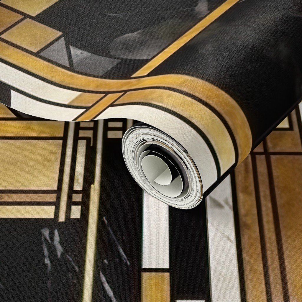 De Stijl Geometric Art Deco Pattern in Black and Gold Wallpaper black and gold wallpaper