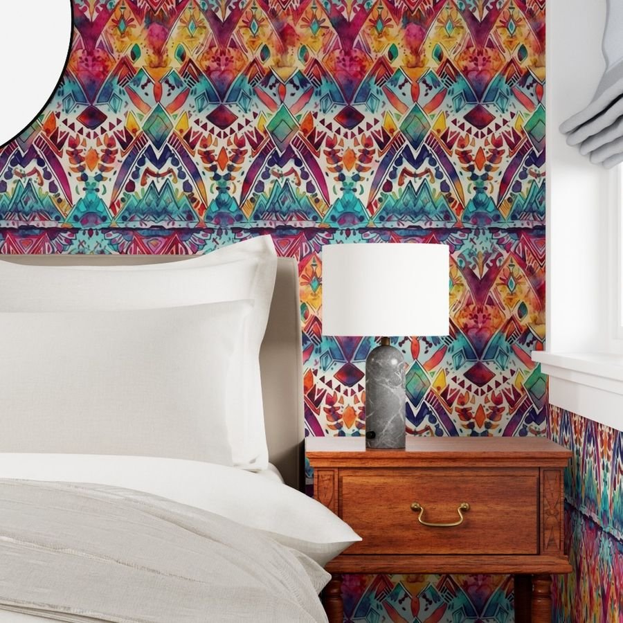 Bright Watercolor Aztec Geometric Pattern Wallpaper aztec pattern wallpaper