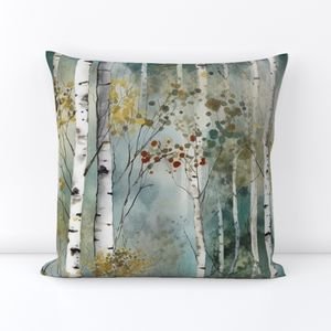 Endless Birch Tree Dreamscape Trees in Misty Forest Watercolor Design Collection Home Decor Collection seamless forest throw pillow design