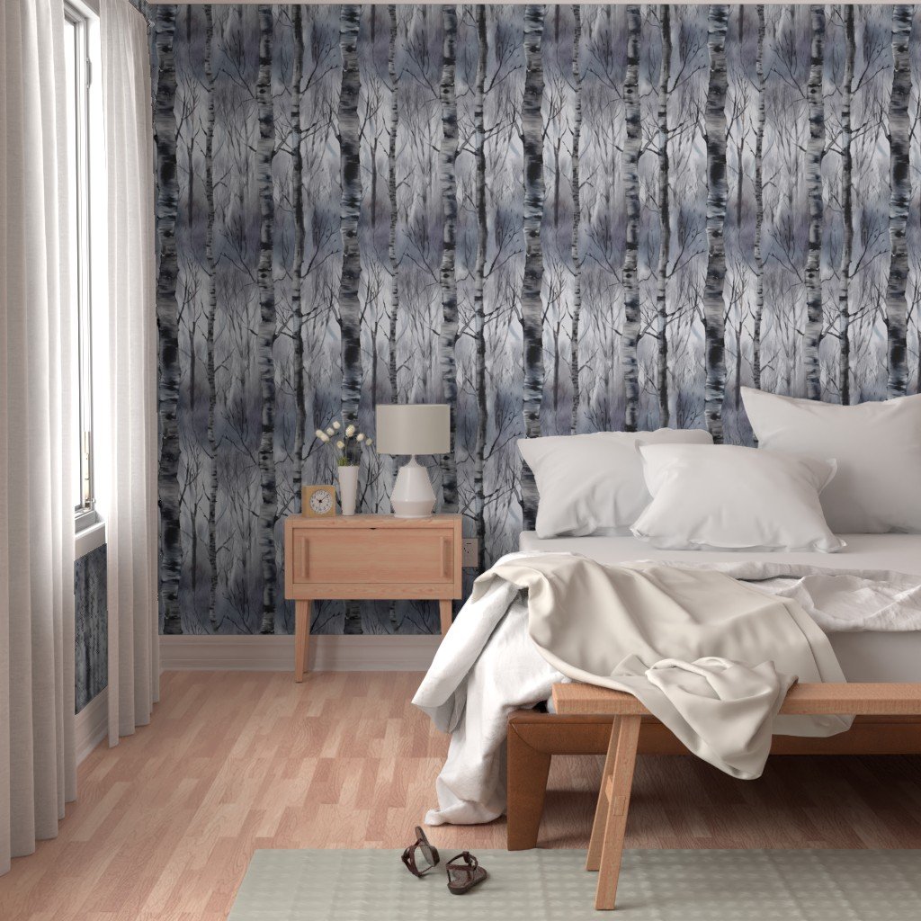 Endless Silver Birch Tree Dreamscape Trees in Misty Forest Wallpaper tree repeat wallpaper