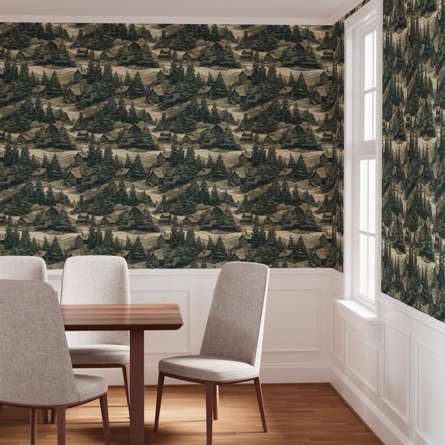 Montana Treescape Evergreens with Cabins Wallpaper montana forest wallpaper