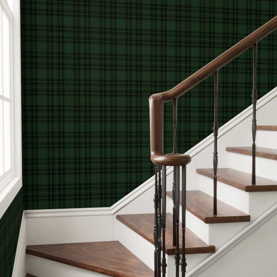 Jumbo Hunter Green Christmas Stewart Tartan Wallpaper tartan plaid wallpaper
