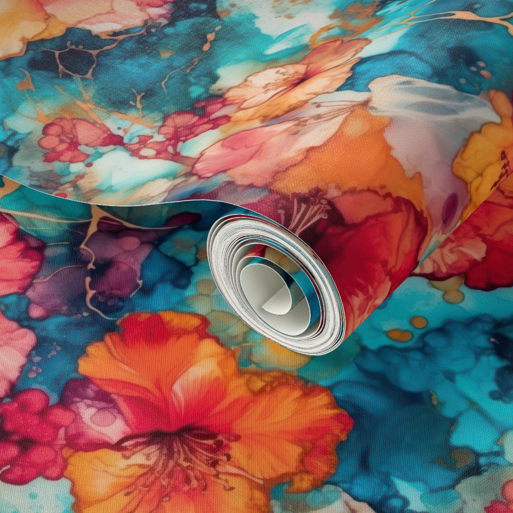 Small Hawaiian Alcohol Ink Wallpaper inky pattern wallpaper