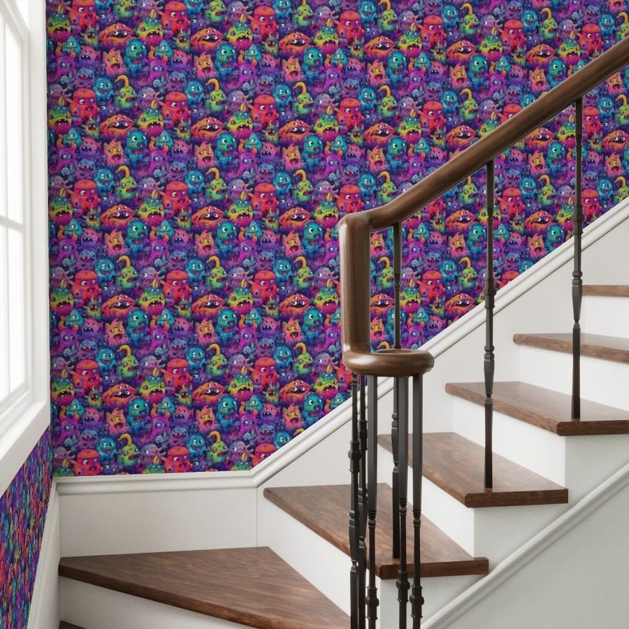 Cute Halloween Monster Watercolor Doodles in Bright Colors Wallpaper whimsical monsters wallpaper