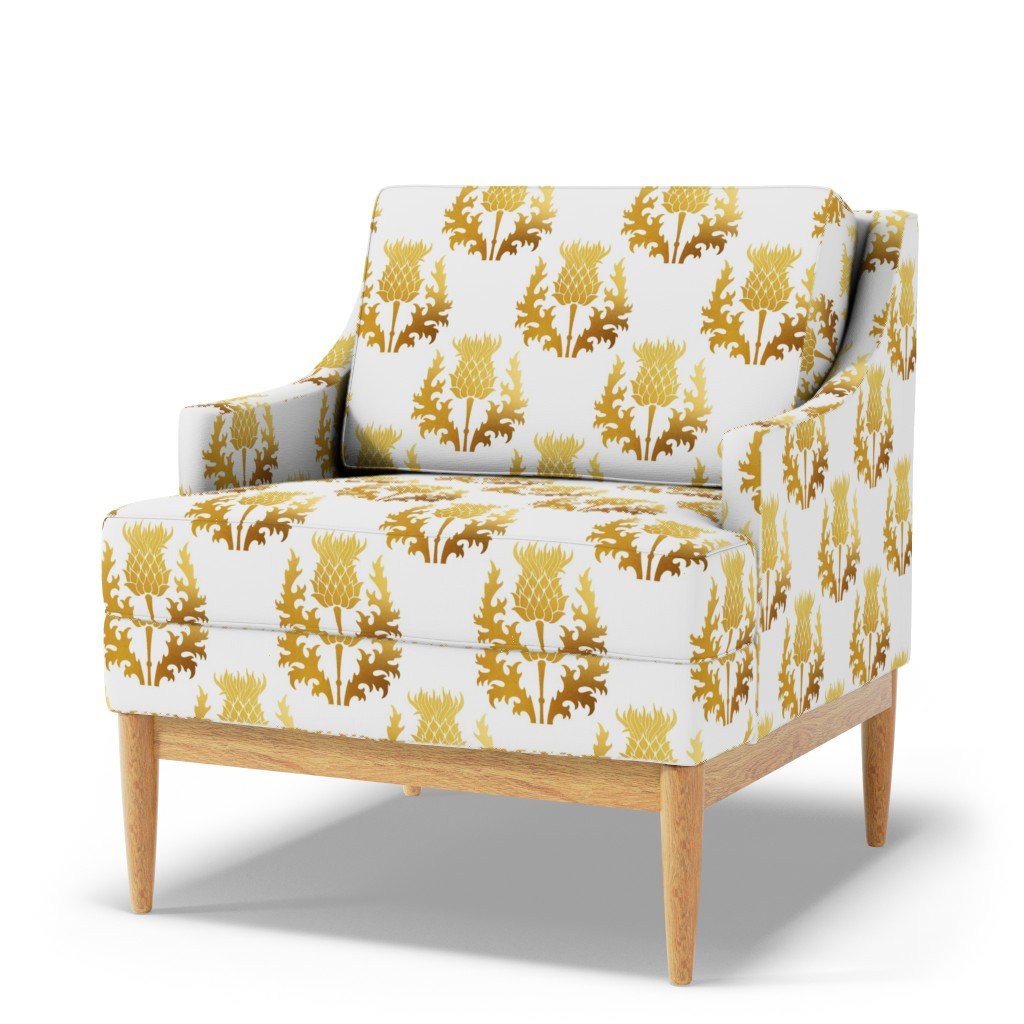 Large Scottish Thistle Flower of Scotland Gold on White Fabric highland thistle fabric