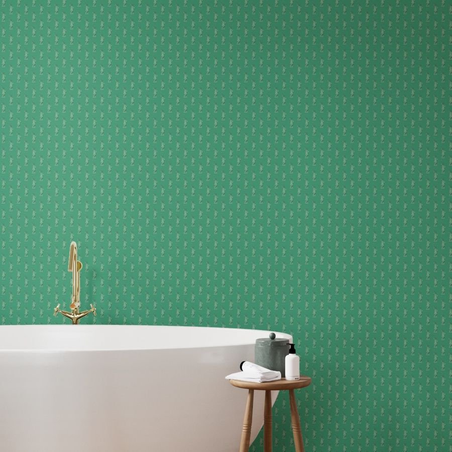 Mini Lady Liberty Statues Repeat in Beguiling Green Wallpaper beguiling green wallpaper