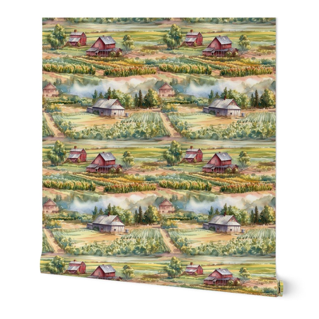 Summer Farm Landscape Watercolor Wallpaper summer farm fields wallpaper
