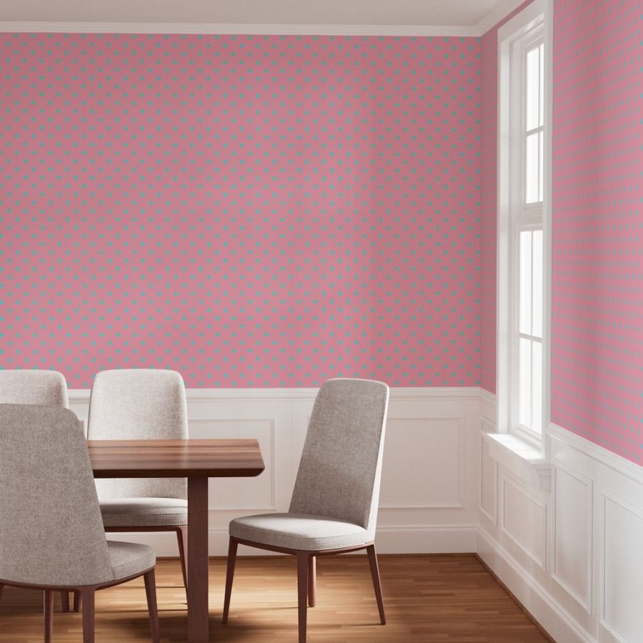 Large Polka Dots in South Beach Aqua Blue on Palm Beach Pink Wallpaper pink spots wallpaper