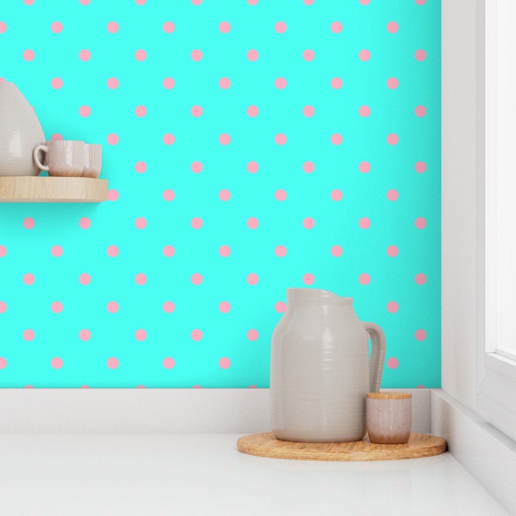 Large Polka Dots in Palm Beach Pink and on South Beach Aqua Blue Wallpaper south beach wallpaper