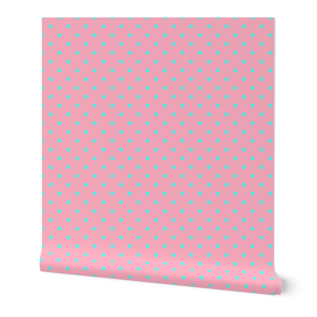 Small Polka Dots in South Beach Aqua Blue on Palm Beach Pink Wallpaper pink and south beach wallpaper
