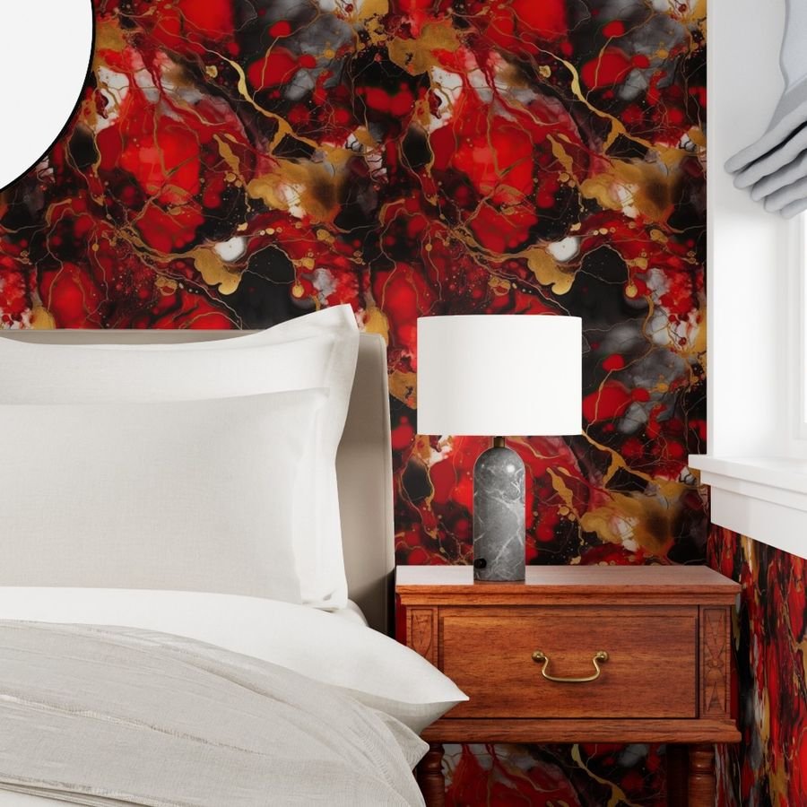 Red Black and Gold Alcohol Ink 2 Wallpaper swirling pattern wallpaper