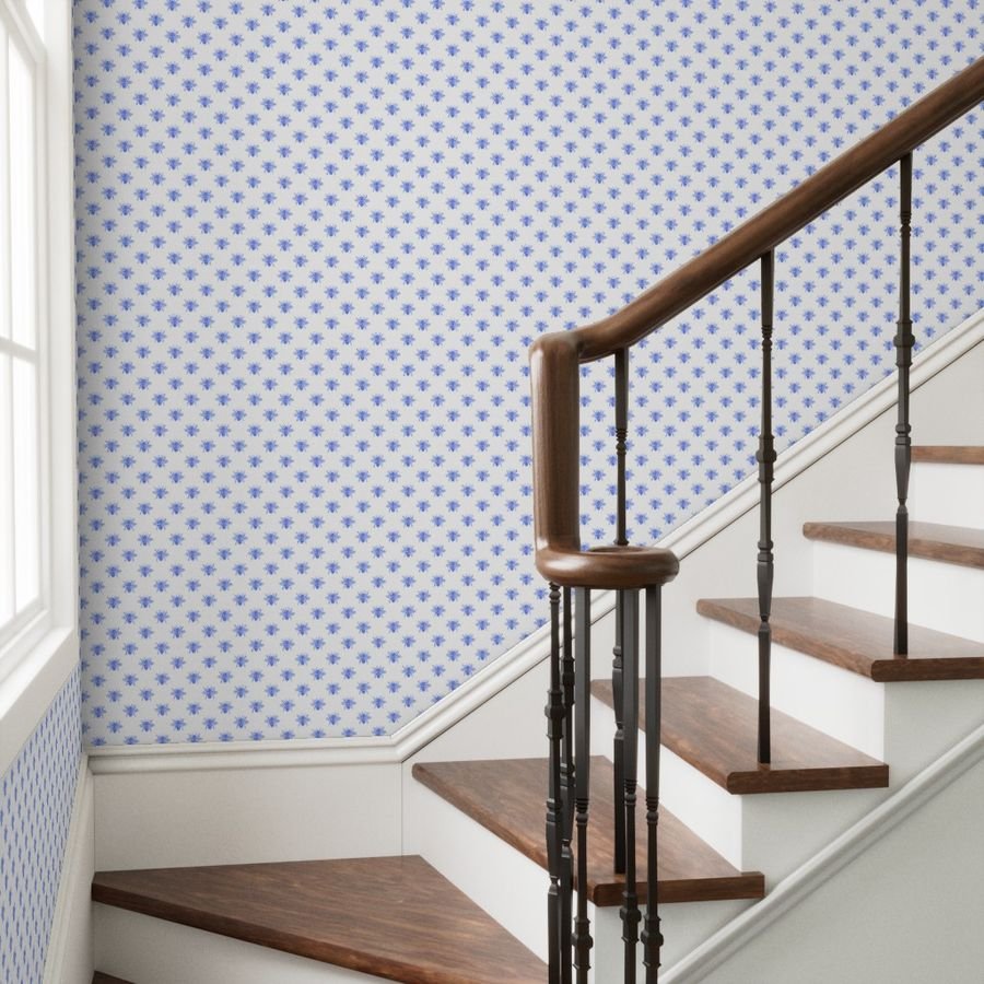 Blue Faux-foiled Bees on White Home Styling Collection Home Decor Collection blue and white wallpaper