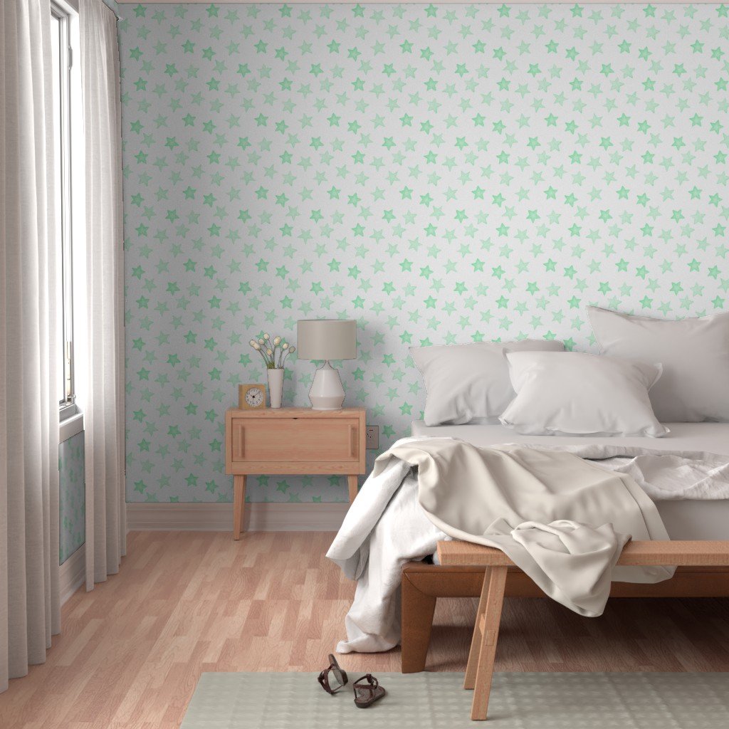 Large Faded Mint Christmas Stars on White Wallpaper mint stars wallpaper
