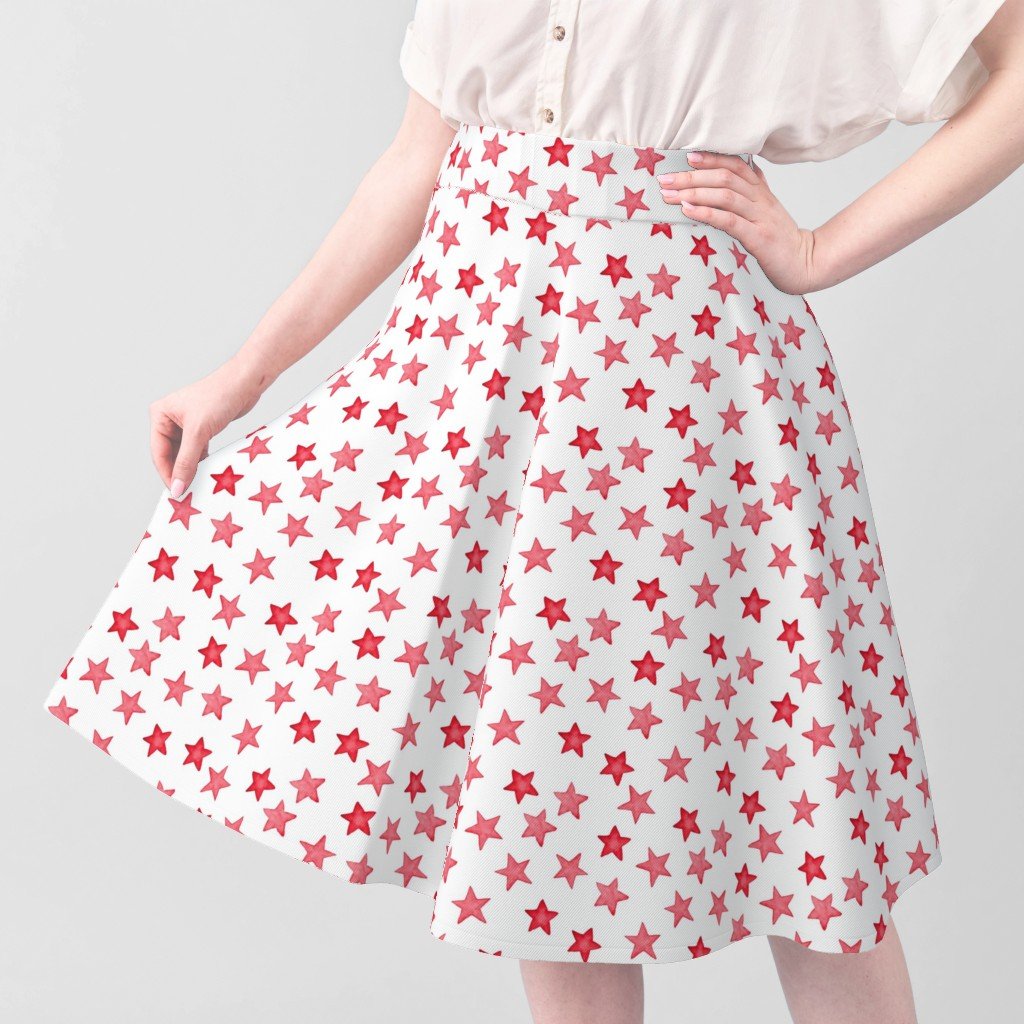 Faded Red Christmas Stars on White Fabric christmas star fabric