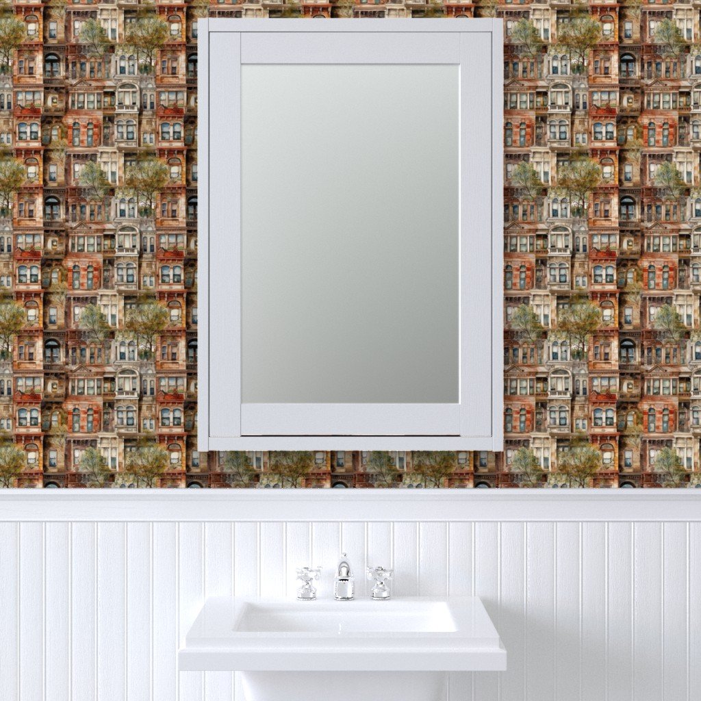 Brownstone Buildings in Varied Tones of Brown Watercolor Wallpaper brownstone buildings wallpaper