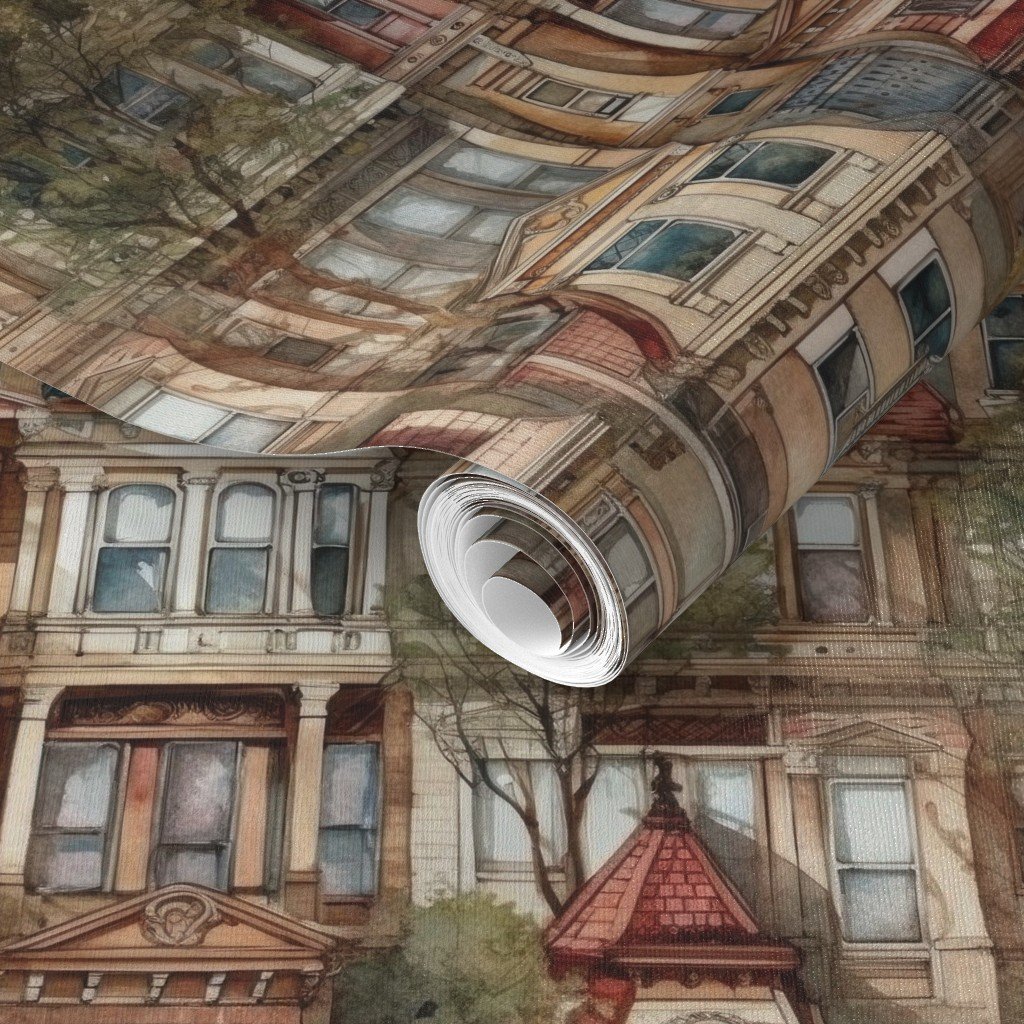 Brownstone Buildings in Varied Tones of Brown Watercolor Wallpaper brownstone buildings wallpaper