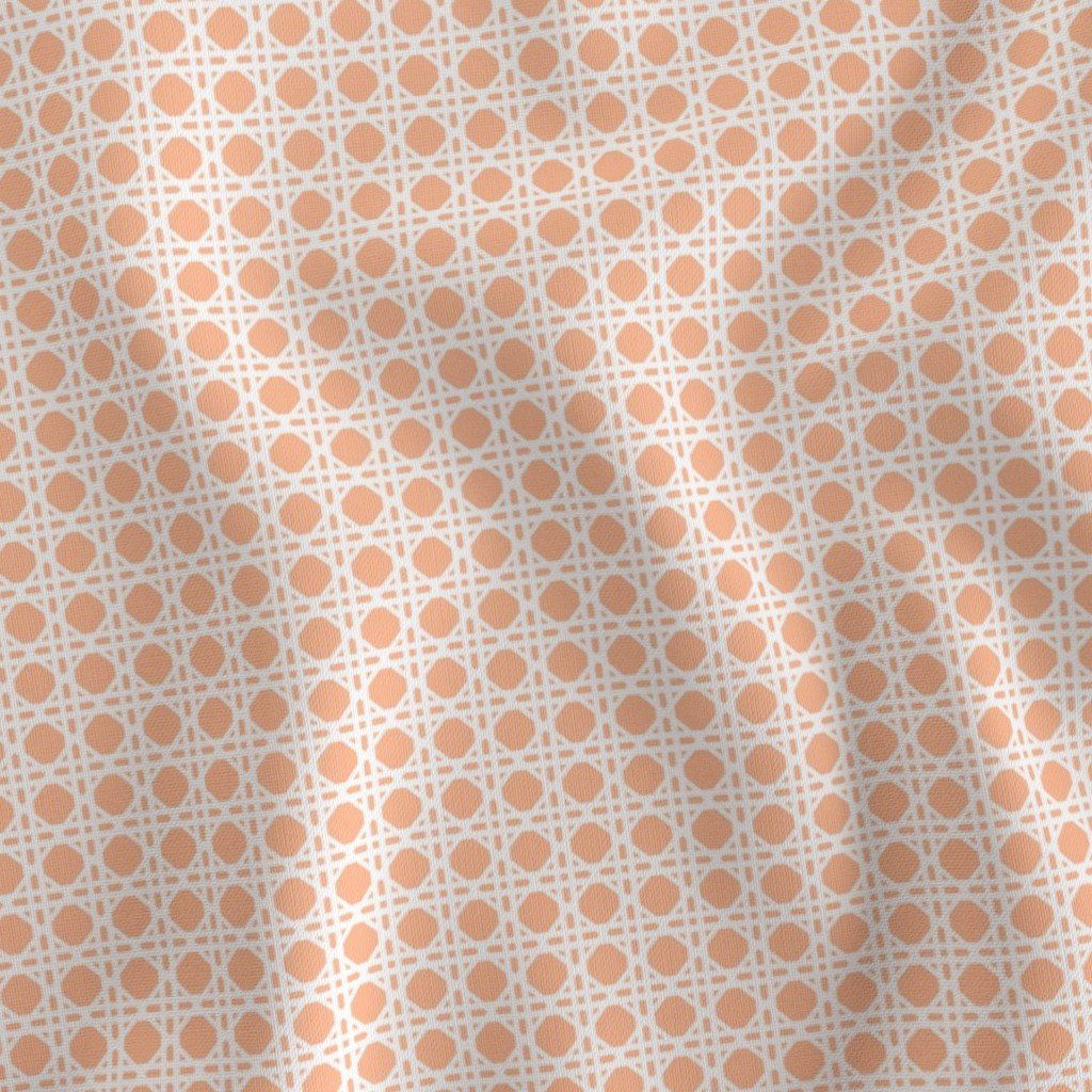 White Caning Wicker Rattan Pattern on Peach Fuzz Color of the Year 2024 Fabric peach cane fabric