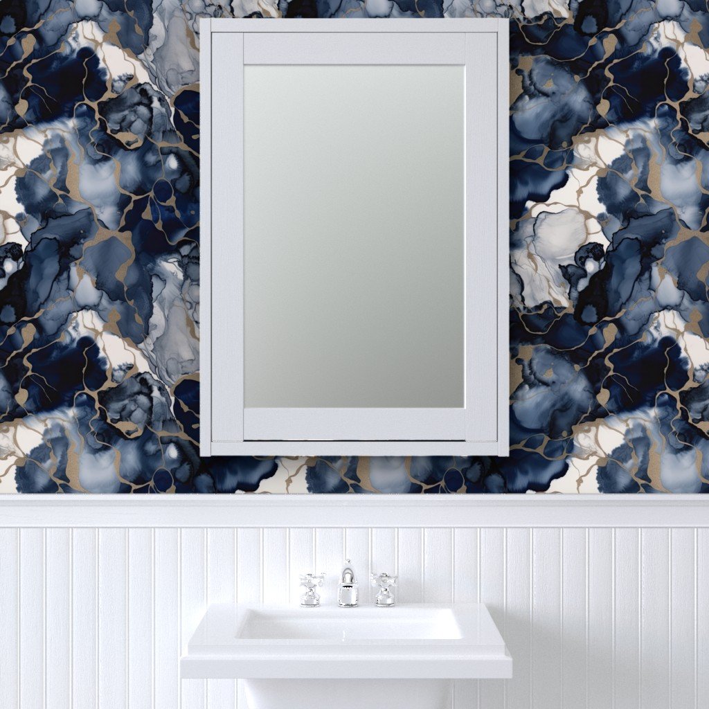 Twilight Navy Blue and Grey with Antique Gold Alcohol Ink Liquid Wallpaper alcohol ink wallpaper