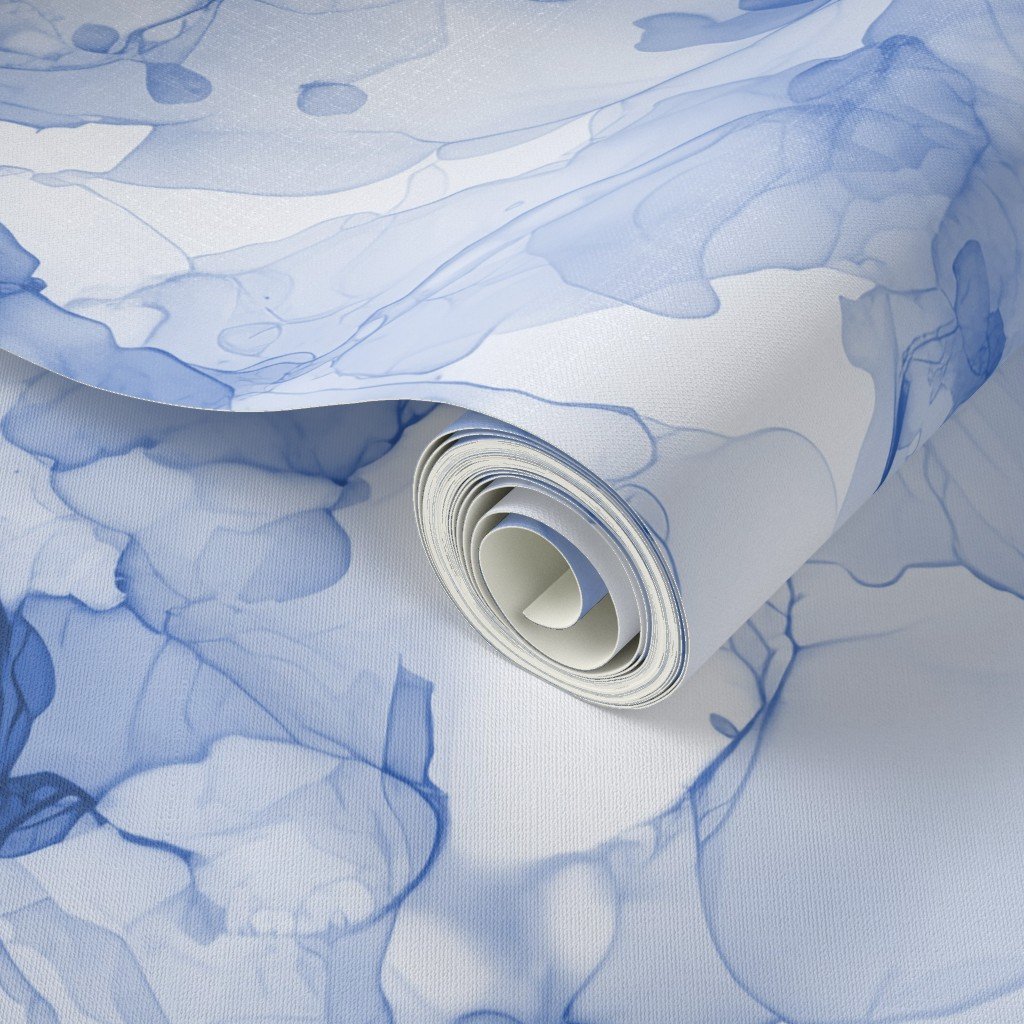 Alcohol Liquid Ink Swirls in Light Blue Porcelain Glaze Wallpaper light blue wallpaper