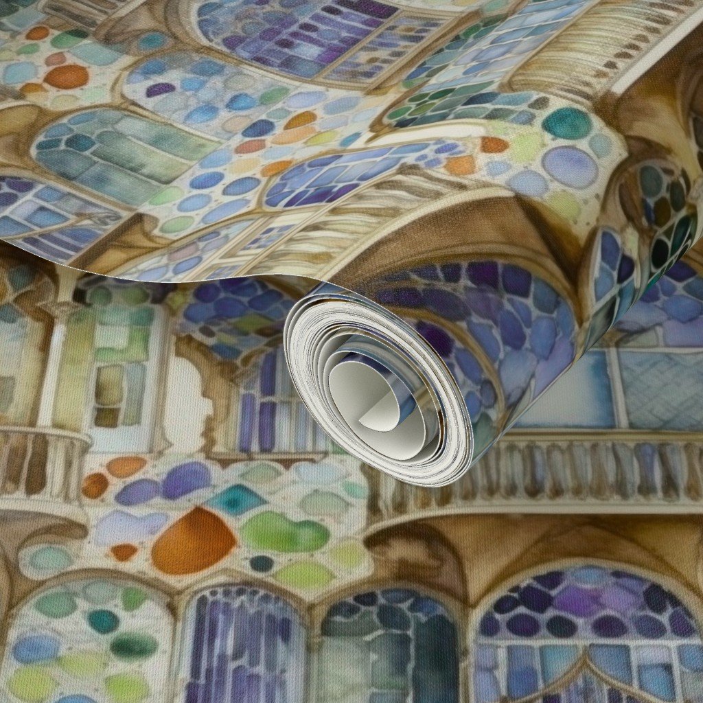 Barcelona House Architectural Detail in Windows Columns Arches and Wallpaper geometric design wallpaper