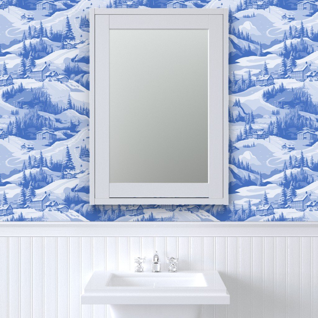 Small Montana Winter Cabins Montana with Evergreens in Mid China Blue Wallpaper winter cabin wallpaper