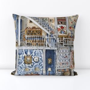 Victorian Dollshouse with Period Decor in Watercolor 2 Interior Collection Decor Collection doll rooms throw pillow design
