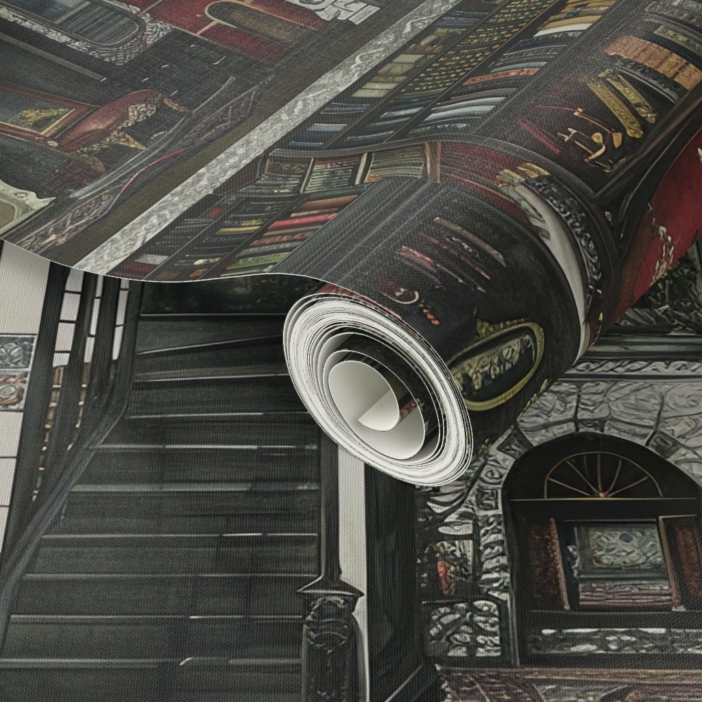 Victorian Gothic Dollshouse with Dark Academia Watercolor Decor 1 Wallpaper miniature decor wallpaper