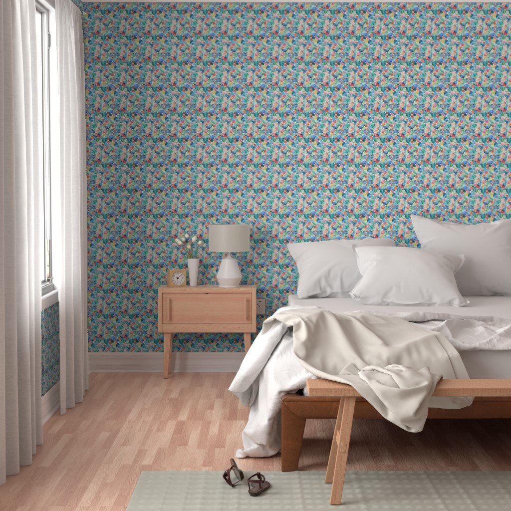 Blue and Multicolor Shards of Tumbled and Scattered Watercolor Wallpaper watercolor pattern wallpaper