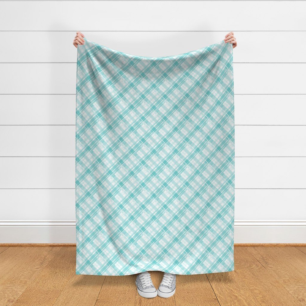 Faded Madras Diagonal Plaid in Aqua Fabric faded madras fabric
